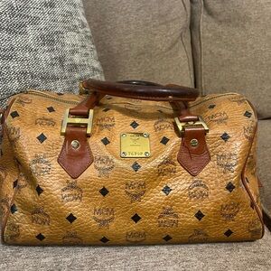 MCM Congac Leather Boston Bag